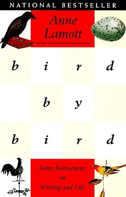 Cover of Bird by Bird by Anne Lamott features a yellow and white checkered background and various drawings of birds
